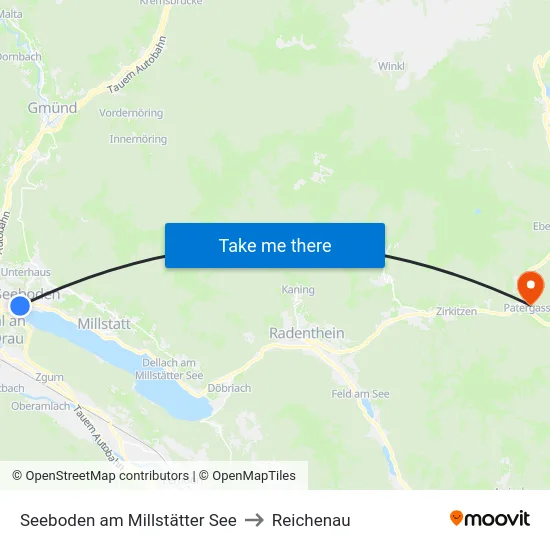 Seeboden am Millstätter See to Reichenau map