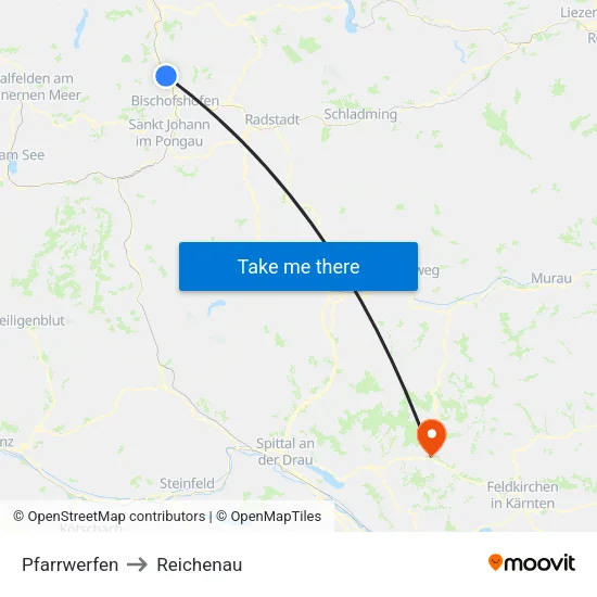 Pfarrwerfen to Reichenau map