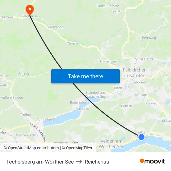 Techelsberg am Wörther See to Reichenau map