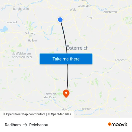 Redlham to Reichenau map