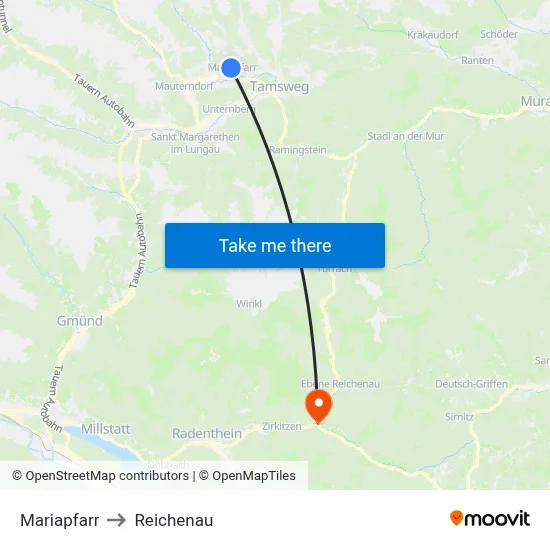 Mariapfarr to Reichenau map