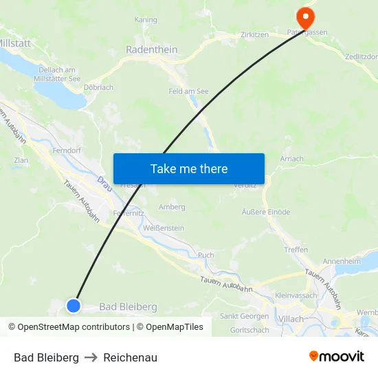 Bad Bleiberg to Reichenau map