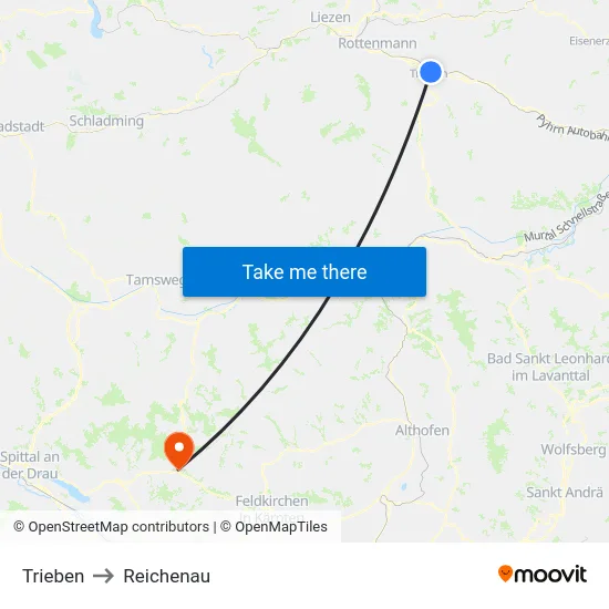 Trieben to Reichenau map