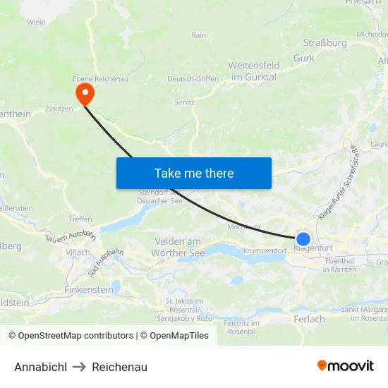Annabichl to Reichenau map