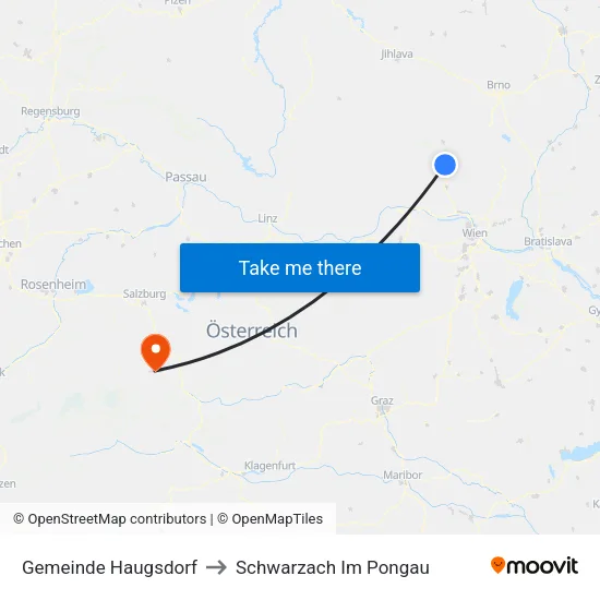 Gemeinde Haugsdorf to Schwarzach Im Pongau map