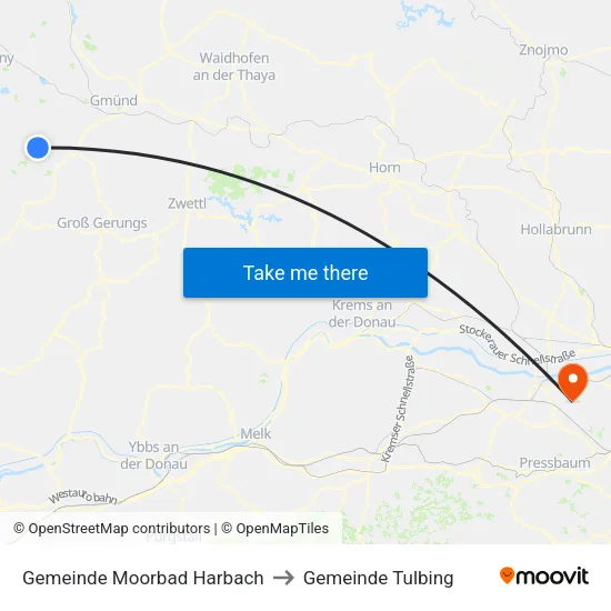 Gemeinde Moorbad Harbach to Gemeinde Tulbing map