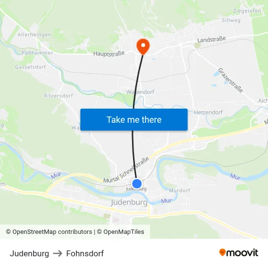 Judenburg to Fohnsdorf map
