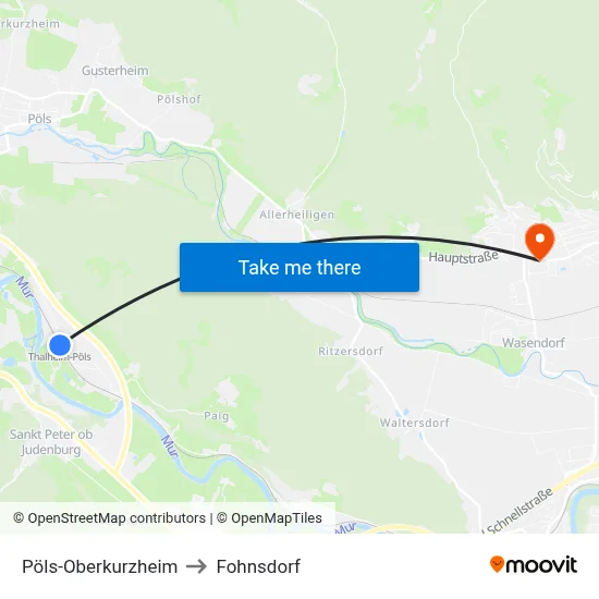 Pöls-Oberkurzheim to Fohnsdorf map