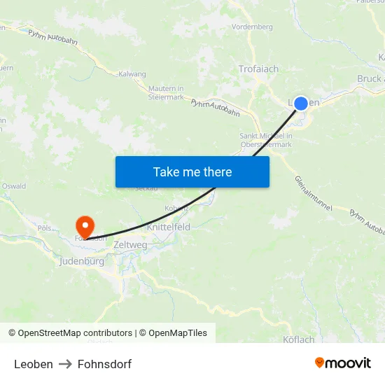 Leoben to Fohnsdorf map