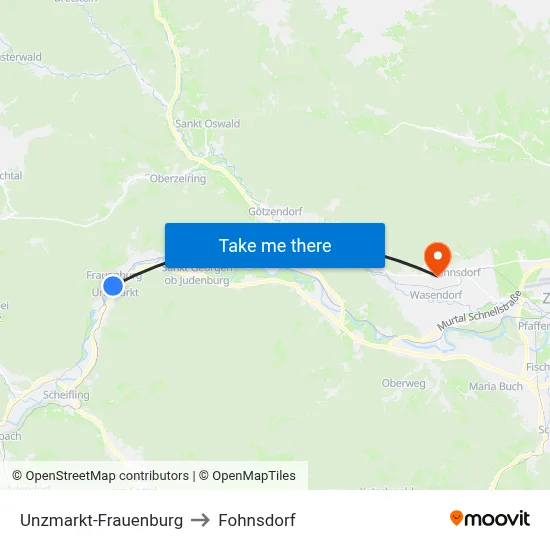 Unzmarkt-Frauenburg to Fohnsdorf map