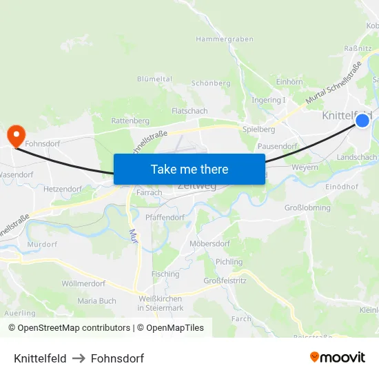 Knittelfeld to Fohnsdorf map