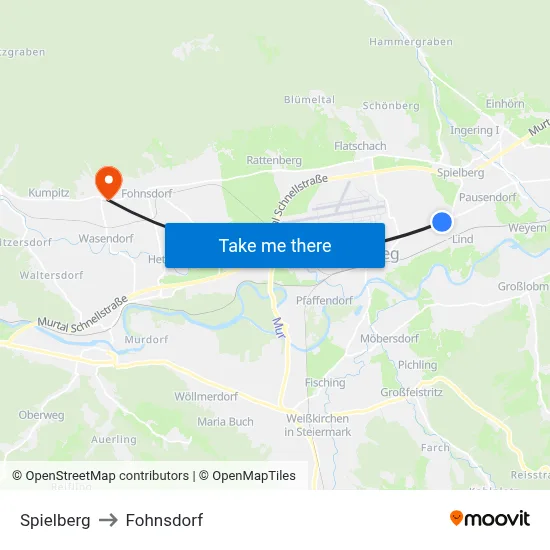 Spielberg to Fohnsdorf map