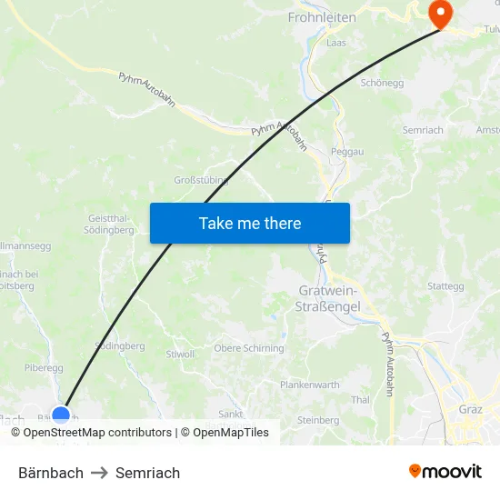 Bärnbach to Semriach map