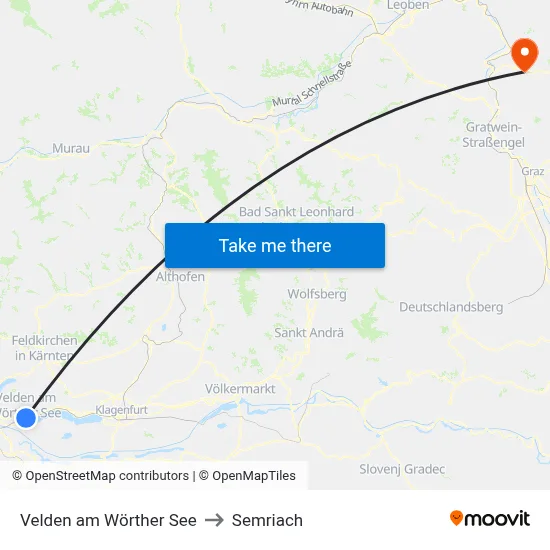 Velden am Wörther See to Semriach map