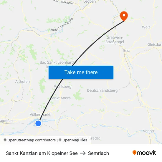 Sankt Kanzian am Klopeiner See to Semriach map