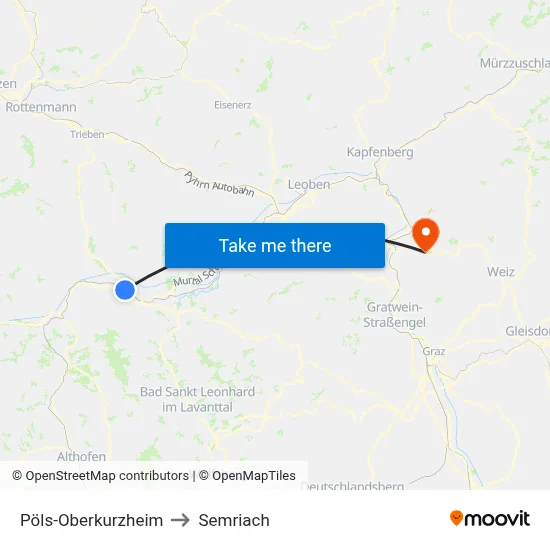 Pöls-Oberkurzheim to Semriach map