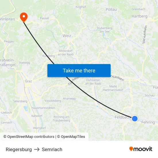 Riegersburg to Semriach map