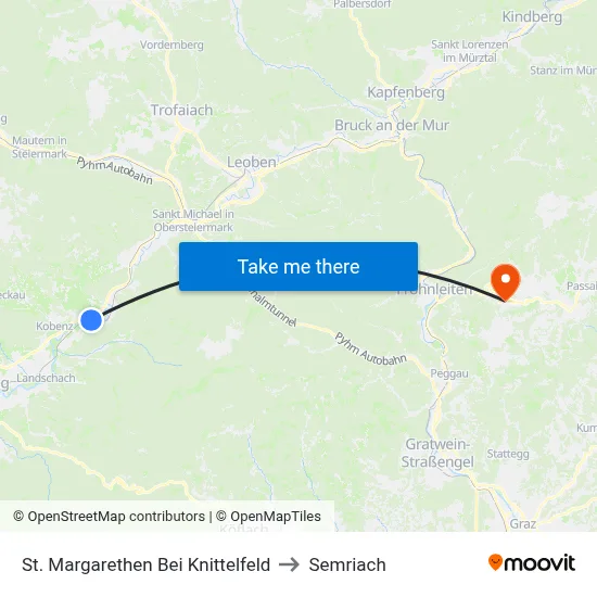 St. Margarethen Bei Knittelfeld to Semriach map