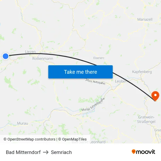 Bad Mitterndorf to Semriach map