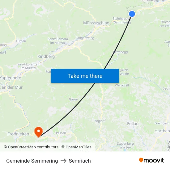 Gemeinde Semmering to Semriach map