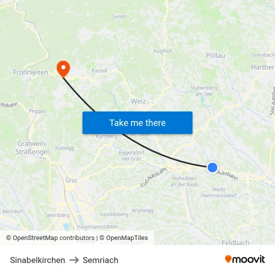 Sinabelkirchen to Semriach map