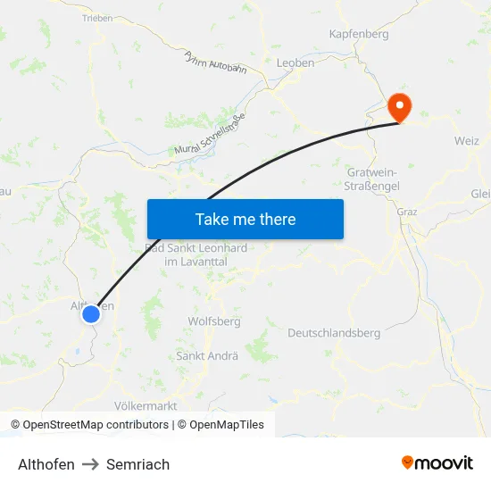 Althofen to Semriach map