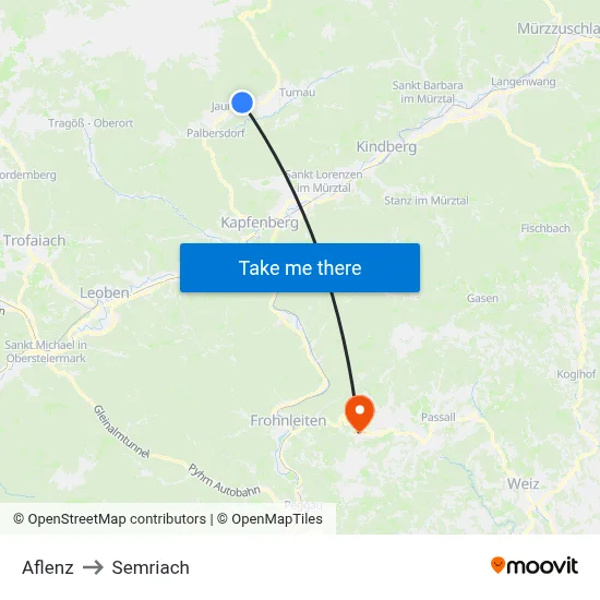 Aflenz to Semriach map