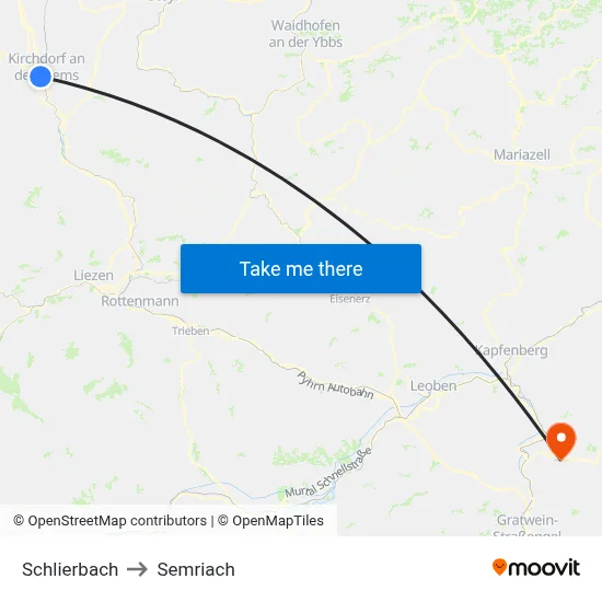 Schlierbach to Semriach map