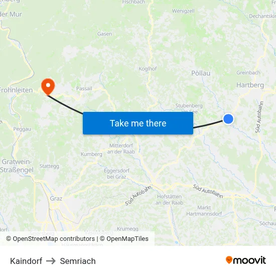 Kaindorf to Semriach map
