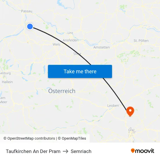 Taufkirchen An Der Pram to Semriach map