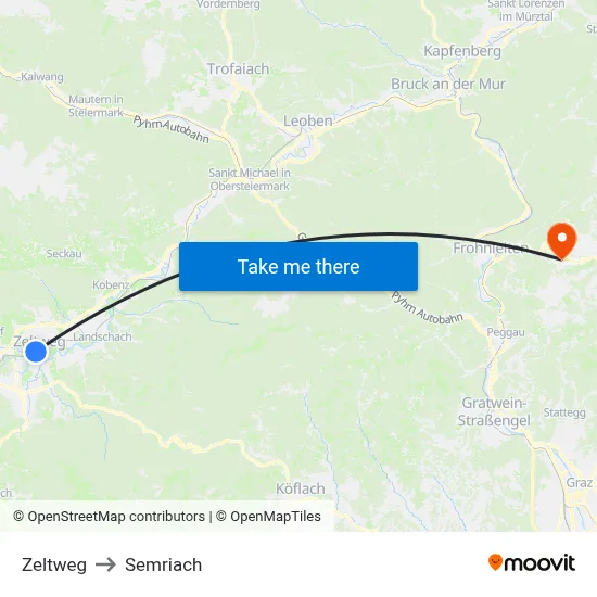 Zeltweg to Semriach map