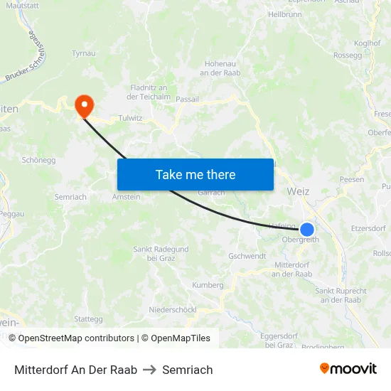 Mitterdorf An Der Raab to Semriach map