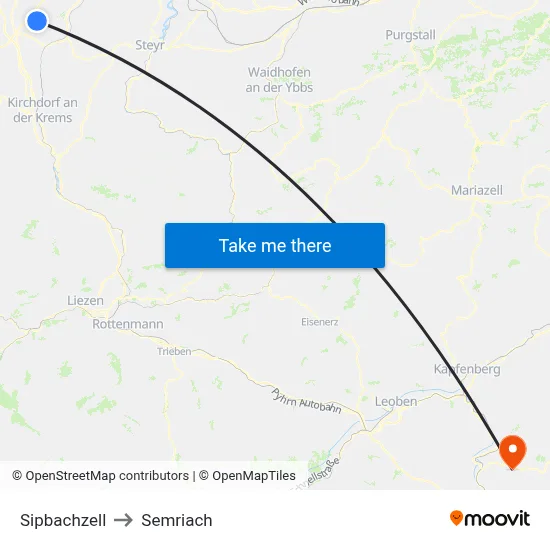 Sipbachzell to Semriach map