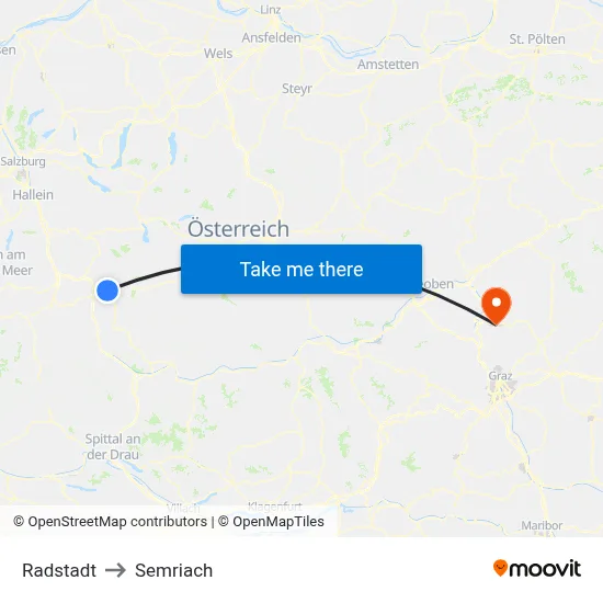 Radstadt to Semriach map