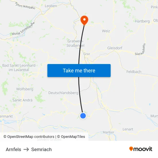 Arnfels to Semriach map