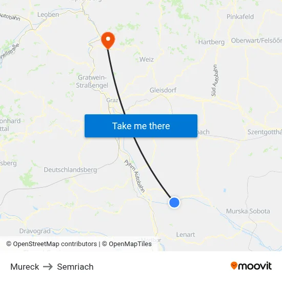 Mureck to Semriach map