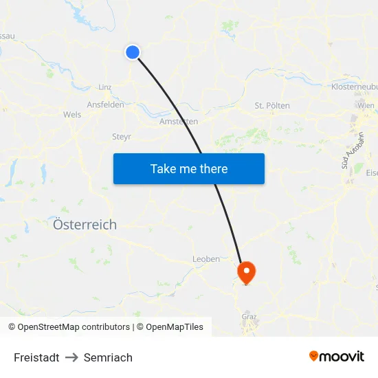 Freistadt to Semriach map