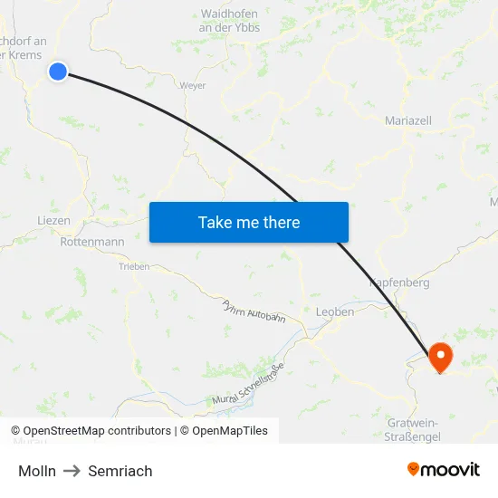 Molln to Semriach map