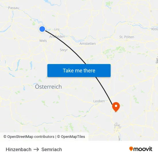 Hinzenbach to Semriach map