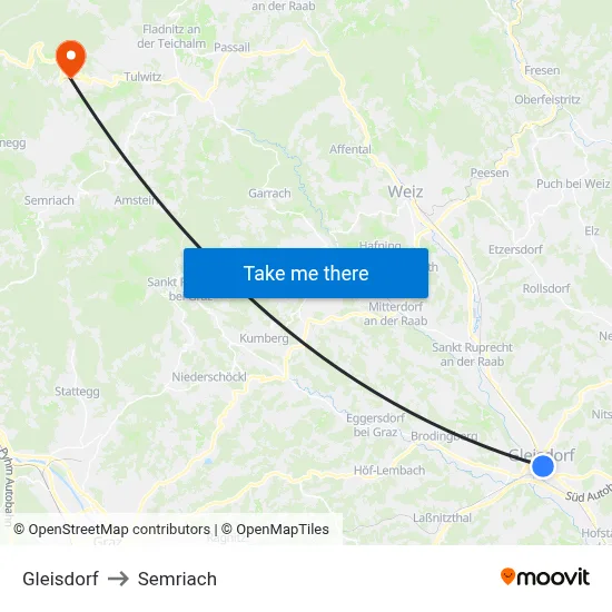 Gleisdorf to Semriach map