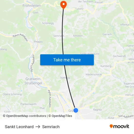 Sankt Leonhard to Semriach map