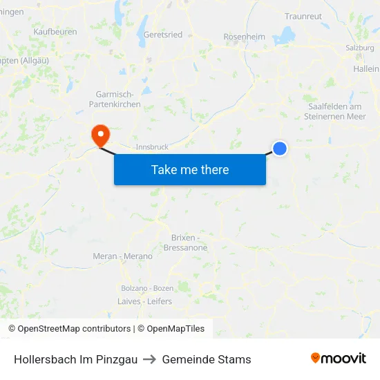 Hollersbach Im Pinzgau to Gemeinde Stams map
