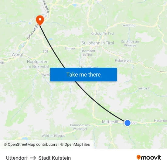Uttendorf to Stadt Kufstein map
