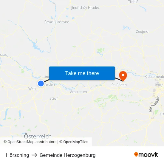 Hörsching to Gemeinde Herzogenburg map