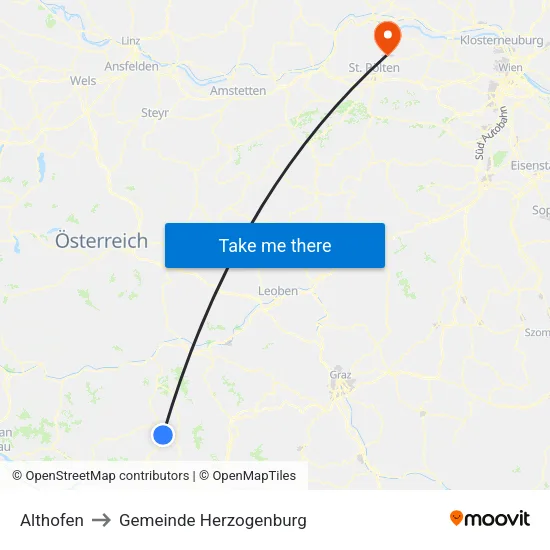 Althofen to Gemeinde Herzogenburg map