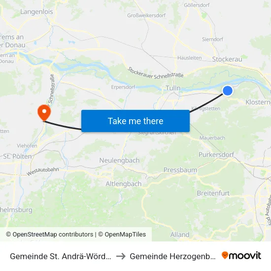 Gemeinde St. Andrä-Wördern to Gemeinde Herzogenburg map