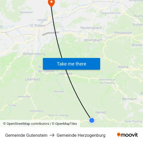 Gemeinde Gutenstein to Gemeinde Herzogenburg map