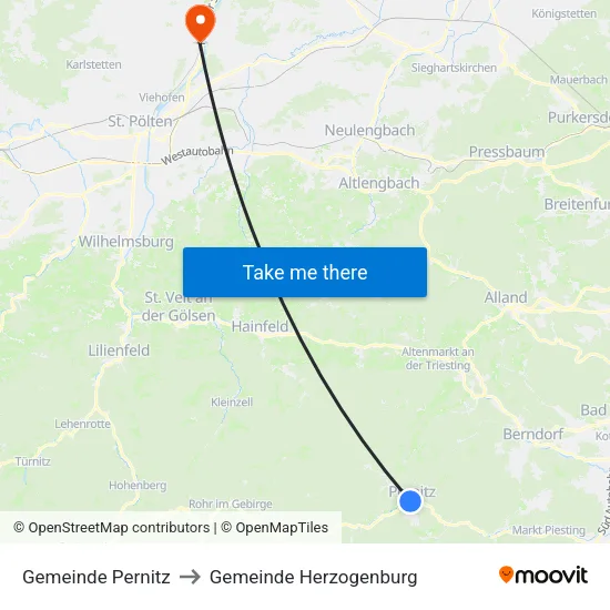 Gemeinde Pernitz to Gemeinde Herzogenburg map