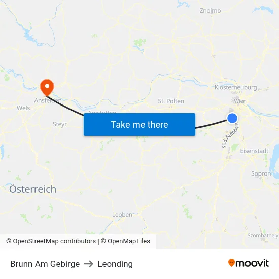 Brunn Am Gebirge to Leonding map