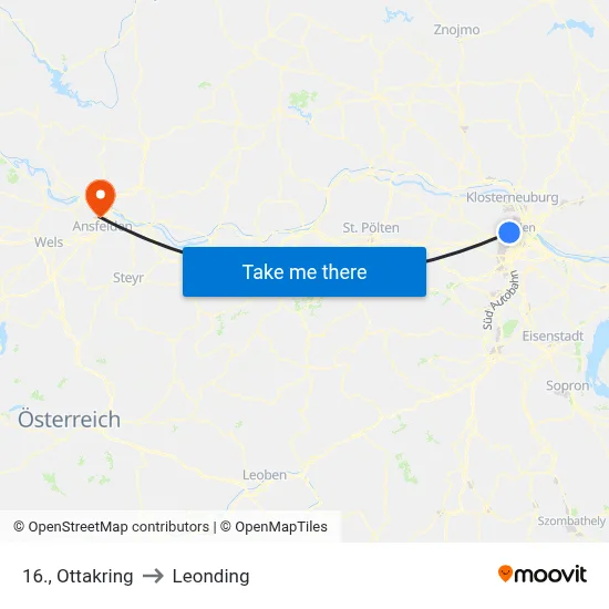 16., Ottakring to Leonding map